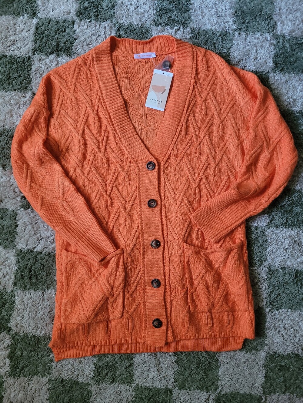 Womens Bright Orange Cable-Knit Button Cardigan